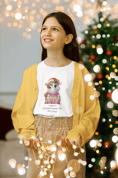 I Want a Hippopotamus for Christmas 🦛🎄 Girl Hippo - Kids' Tee! 🎁✨ - Whippie's