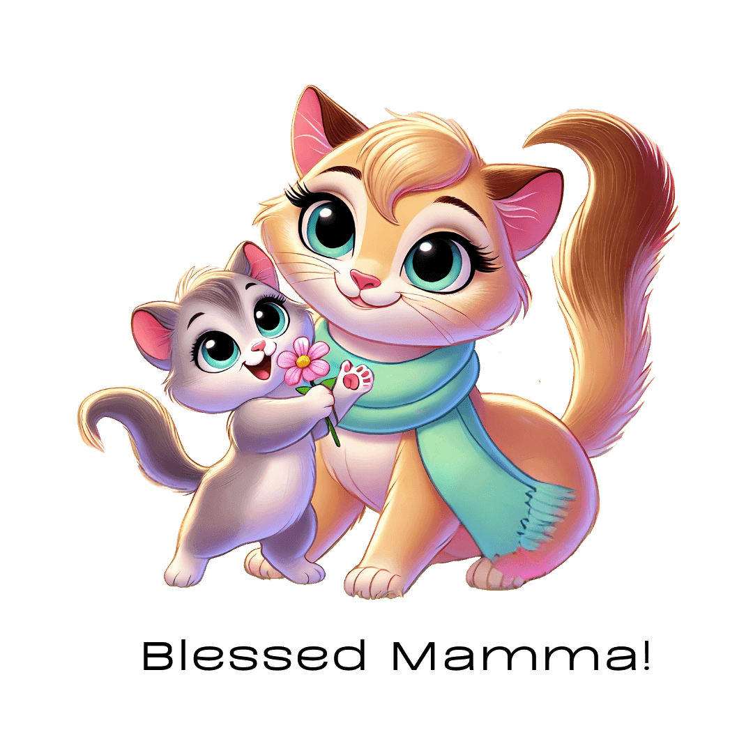 Blessed Mamma - Cat and Kitten 🐱💐 Ladies' V-Neck Tee 💖 - Whippie's