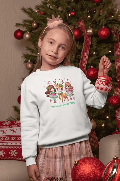 🦌 Reindeer Dance Party 👧 Youth Crewneck Sweatshirt 🎄 - Whippie's