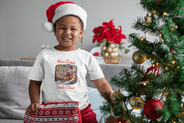 🎅 Here Comes Santa Claus 🎄 Youth Midweight Tee ✨ - Whippie's