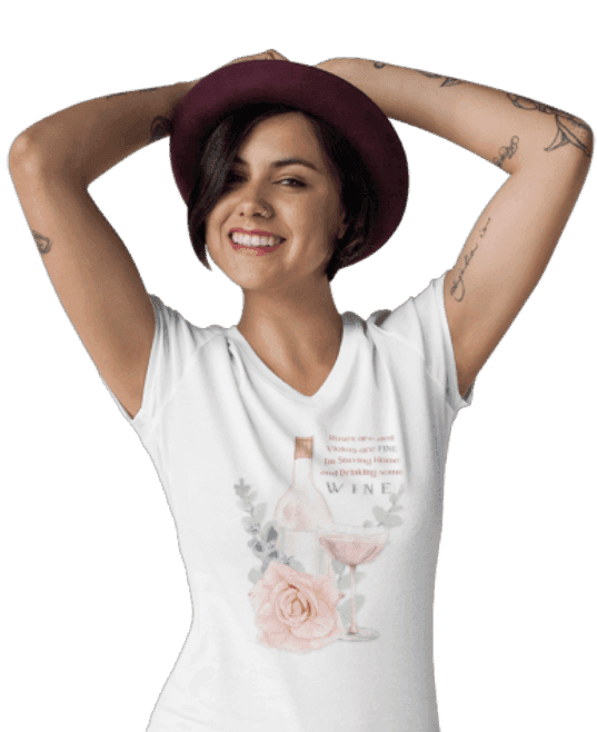 🍷 Roses Are Red... I'm Drinking Wine! 🌹 Ladies' V-Neck Tee - Relax, unwind, and enjoy the finer things. - Whippie's