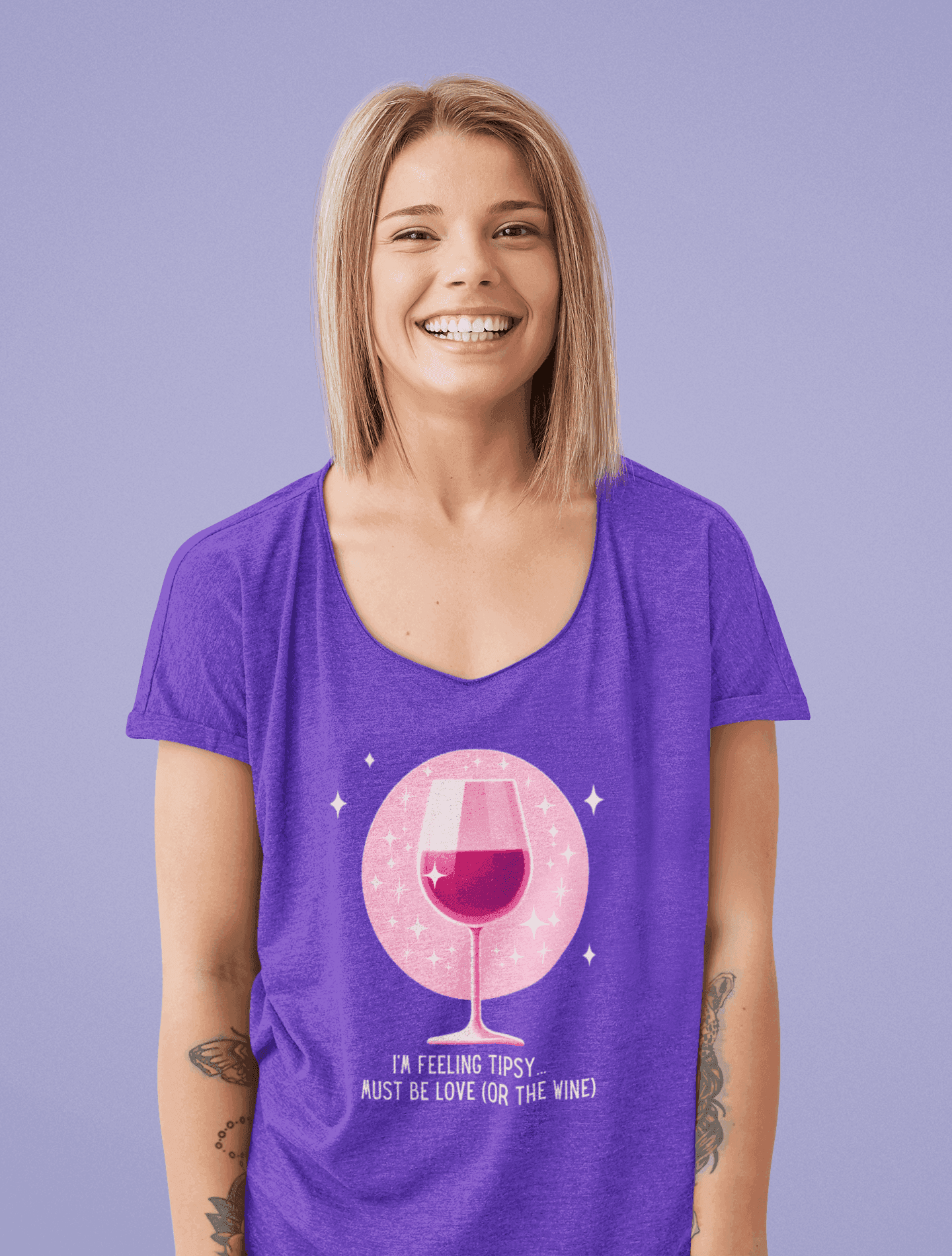 💖 I'm Feeling Tipsy... Must Be Love (or the Wine) 🍷 Ladies' V-Neck Tee ✨ Celebrate love and wine! - Whippie's