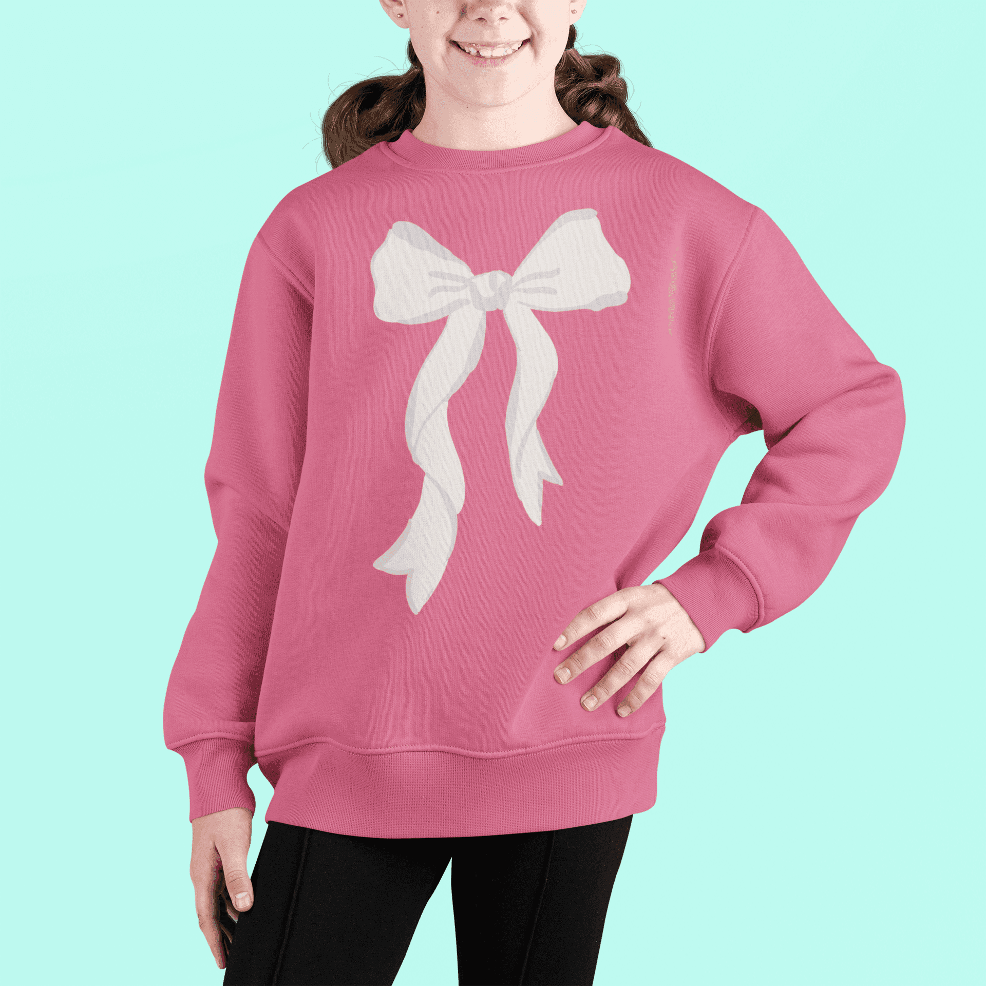 Pink & White Bow Youth Crewneck Sweatshirt - Sweet Style for Every Girl 💖 - Whippie's