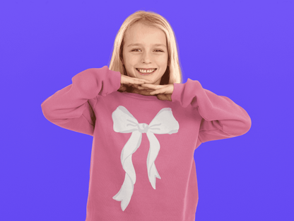 Pink & White Bow Youth Crewneck Sweatshirt - Sweet Style for Every Girl 💖 - Whippie's