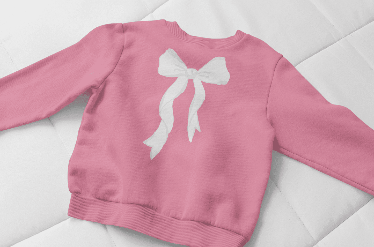 Pink & White Bow Youth Crewneck Sweatshirt - Sweet Style for Every Girl 💖 - Whippie's