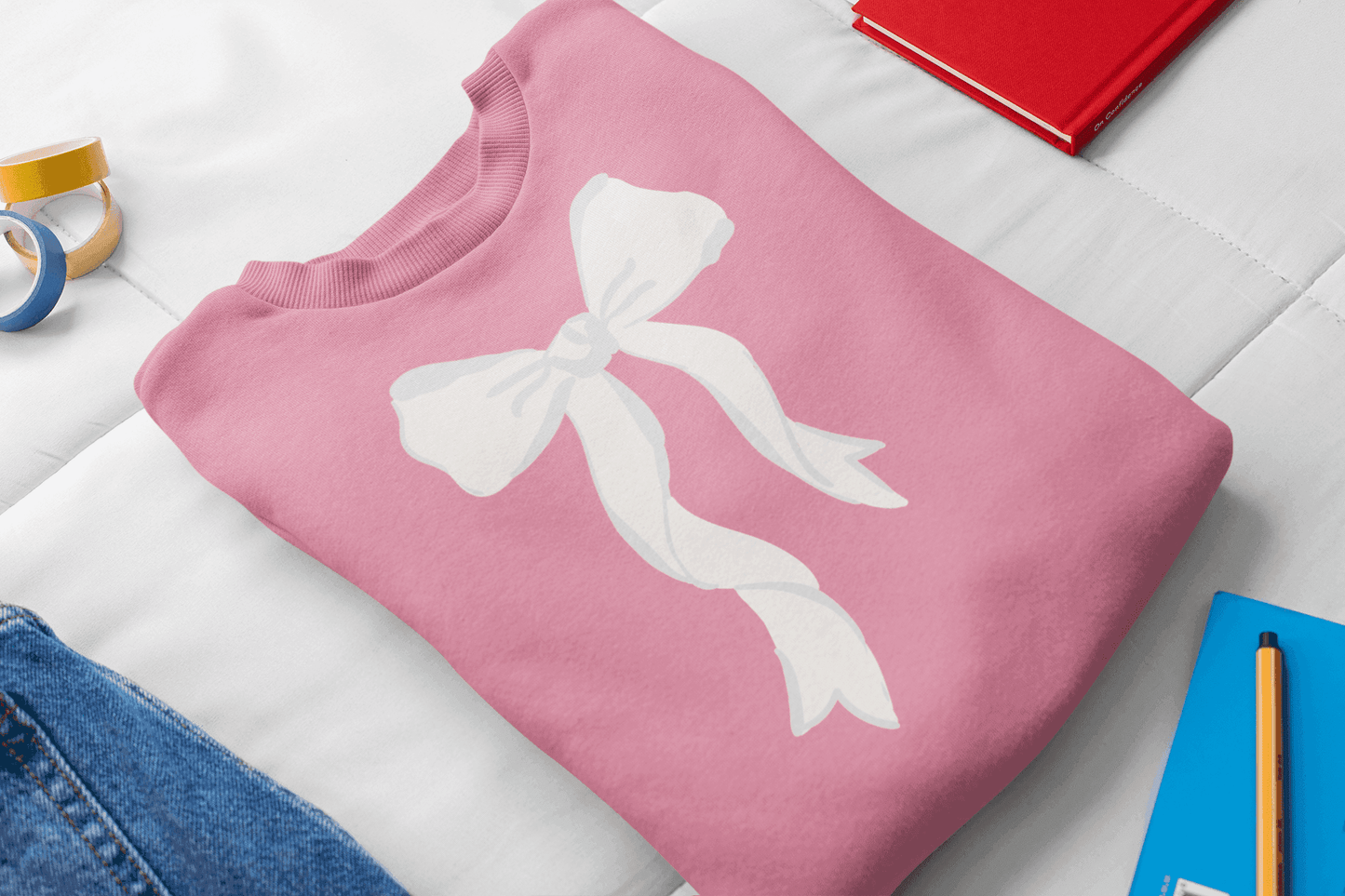 Pink & White Bow Youth Crewneck Sweatshirt - Sweet Style for Every Girl 💖 - Whippie's