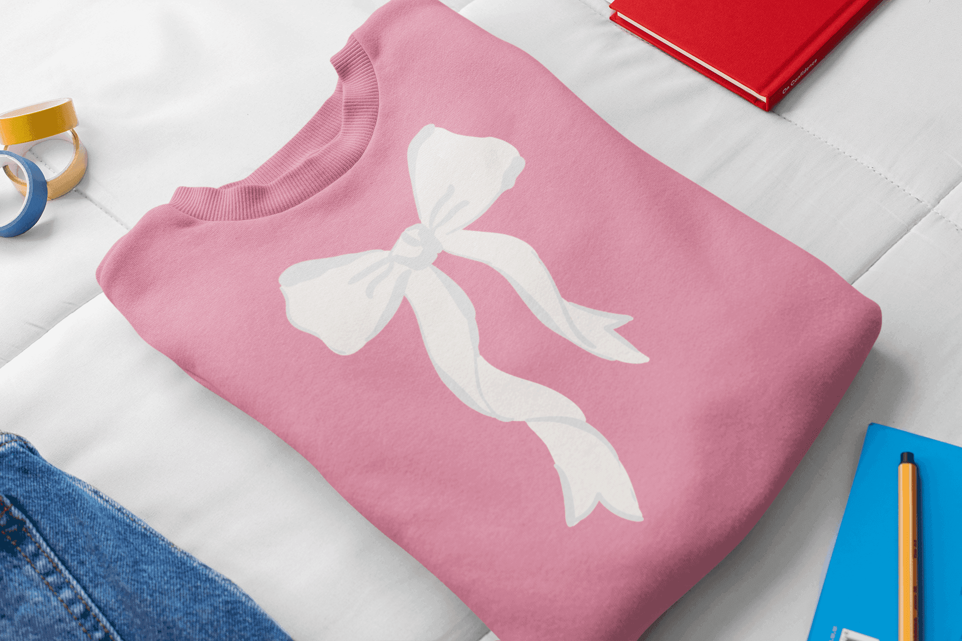 Pink & White Bow Youth Crewneck Sweatshirt - Sweet Style for Every Girl 💖 - Whippie's