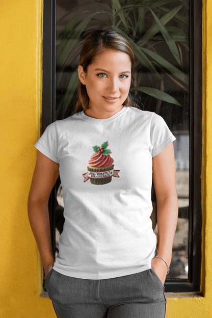 Will Workout for Cupcakes - Christmas Edition - Fuel Your Fitness! 🧁💪🎄 - Women's Softstyle Tee - Whippie's