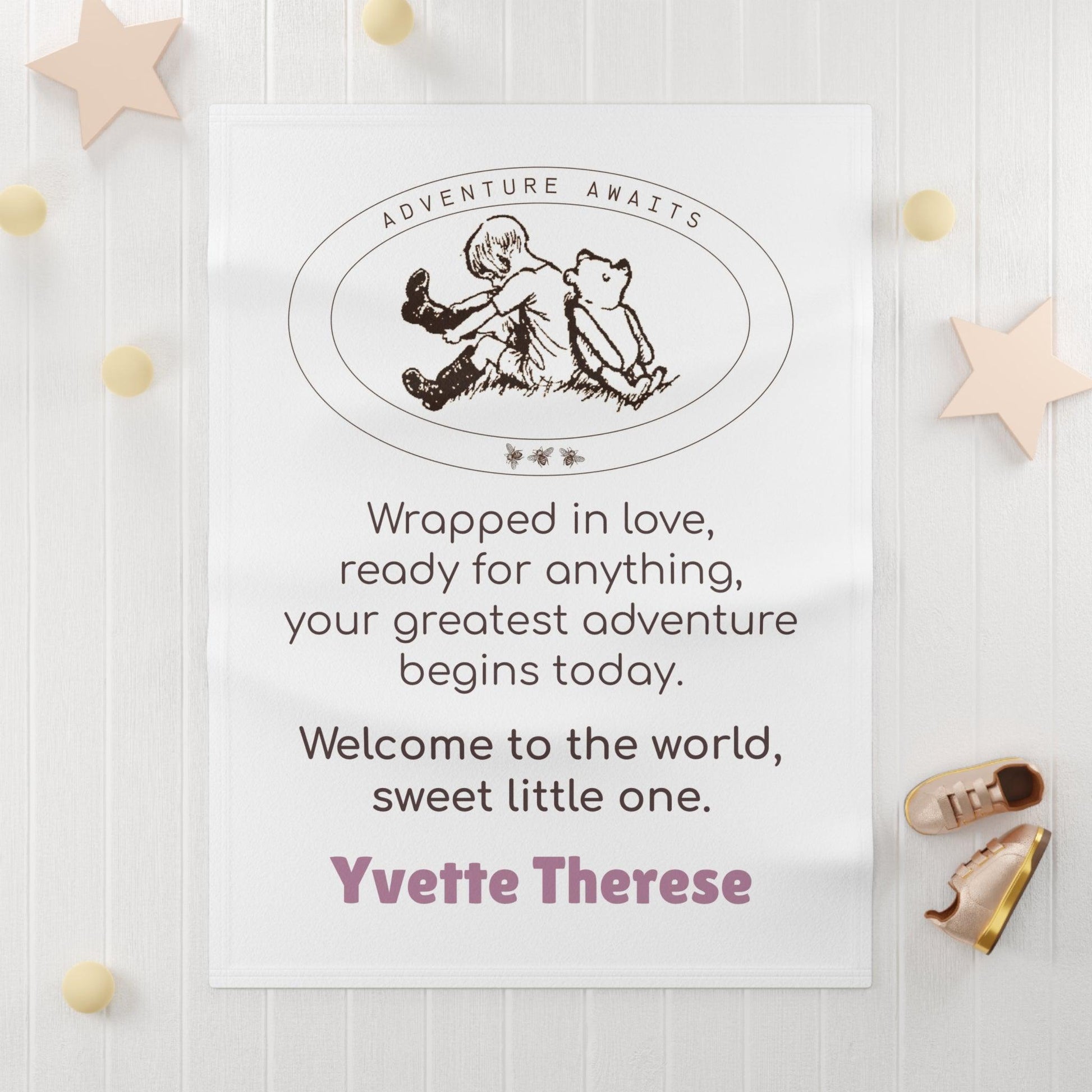 Adventure Awaits Classic Winnie the Pooh 🍯✨ Soft Fleece Baby Blanket - Personalizable - Whippie's