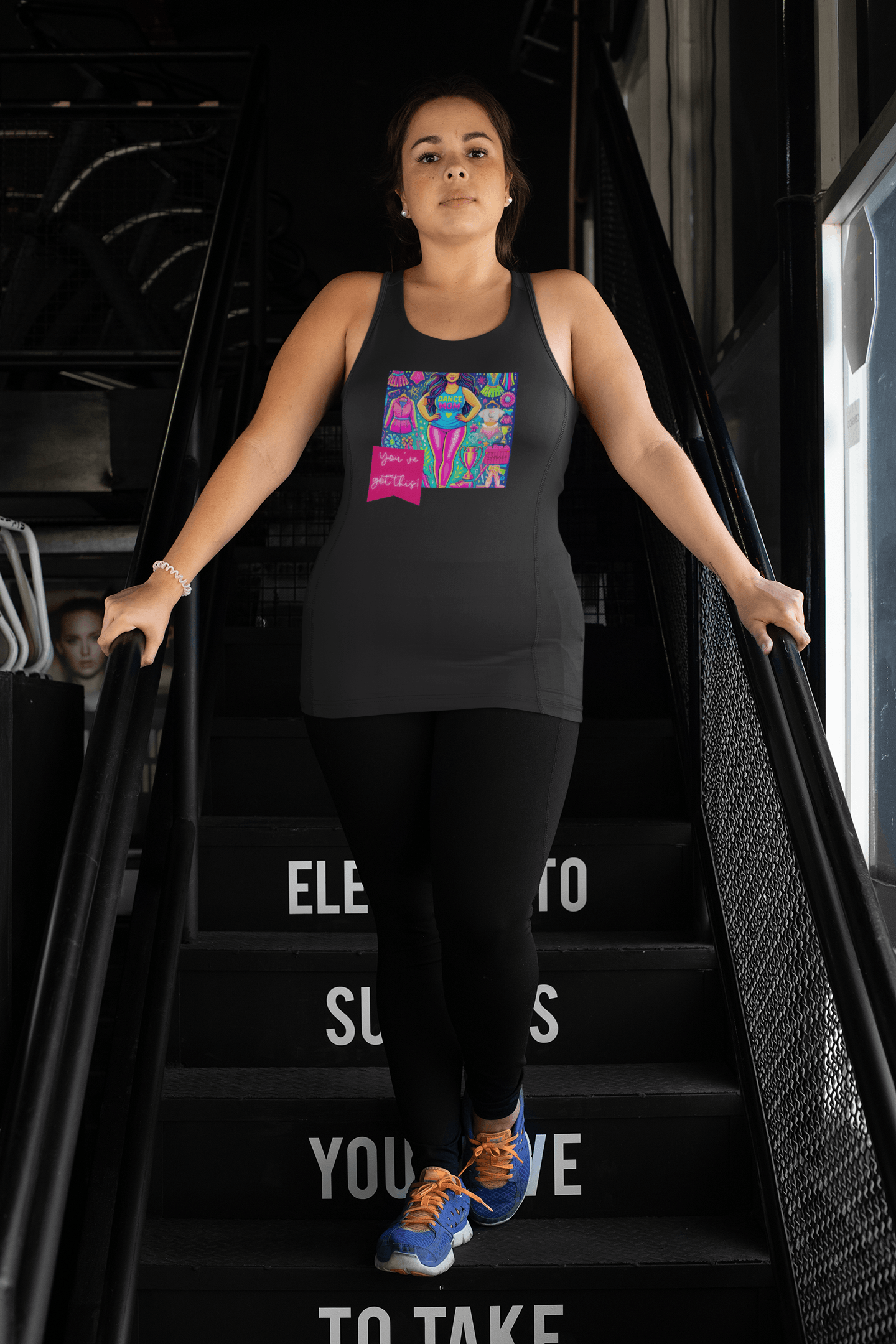 Dance Mom: You've Got This - Brunette Curvy Mom Flowy Racerback Tank - Whippie's
