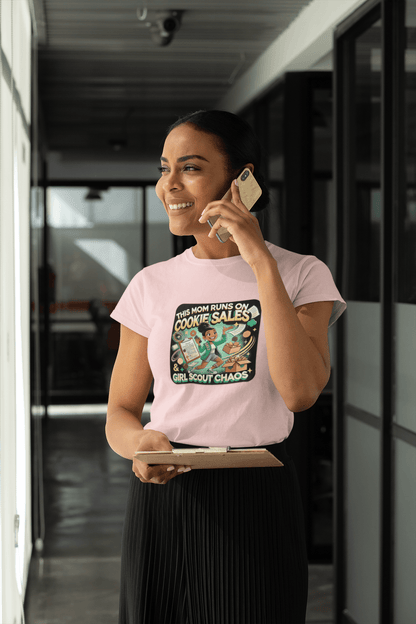 This Mom Runs on Cookies and Girl Scout Chaos - Women's Tee - Embrace the Girl Scout Hustle! (Leader Edition) - Whippie's