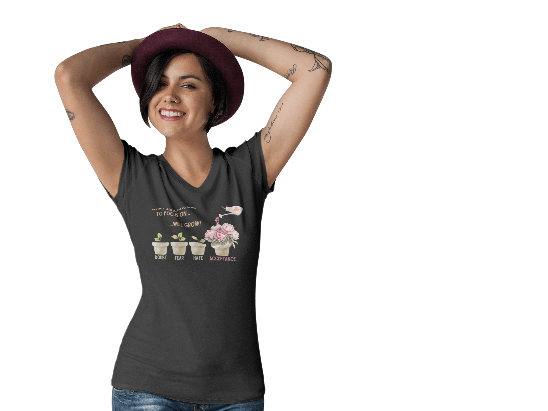 What You Choose to Focus On... Will Grow!" V-Neck Tee - 🌱 Cultivate Positivity and Style! 🌱 - Whippie's