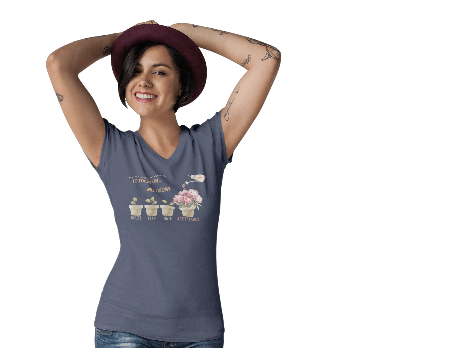 What You Choose to Focus On... Will Grow!" V-Neck Tee - 🌱 Cultivate Positivity and Style! 🌱 - Whippie's
