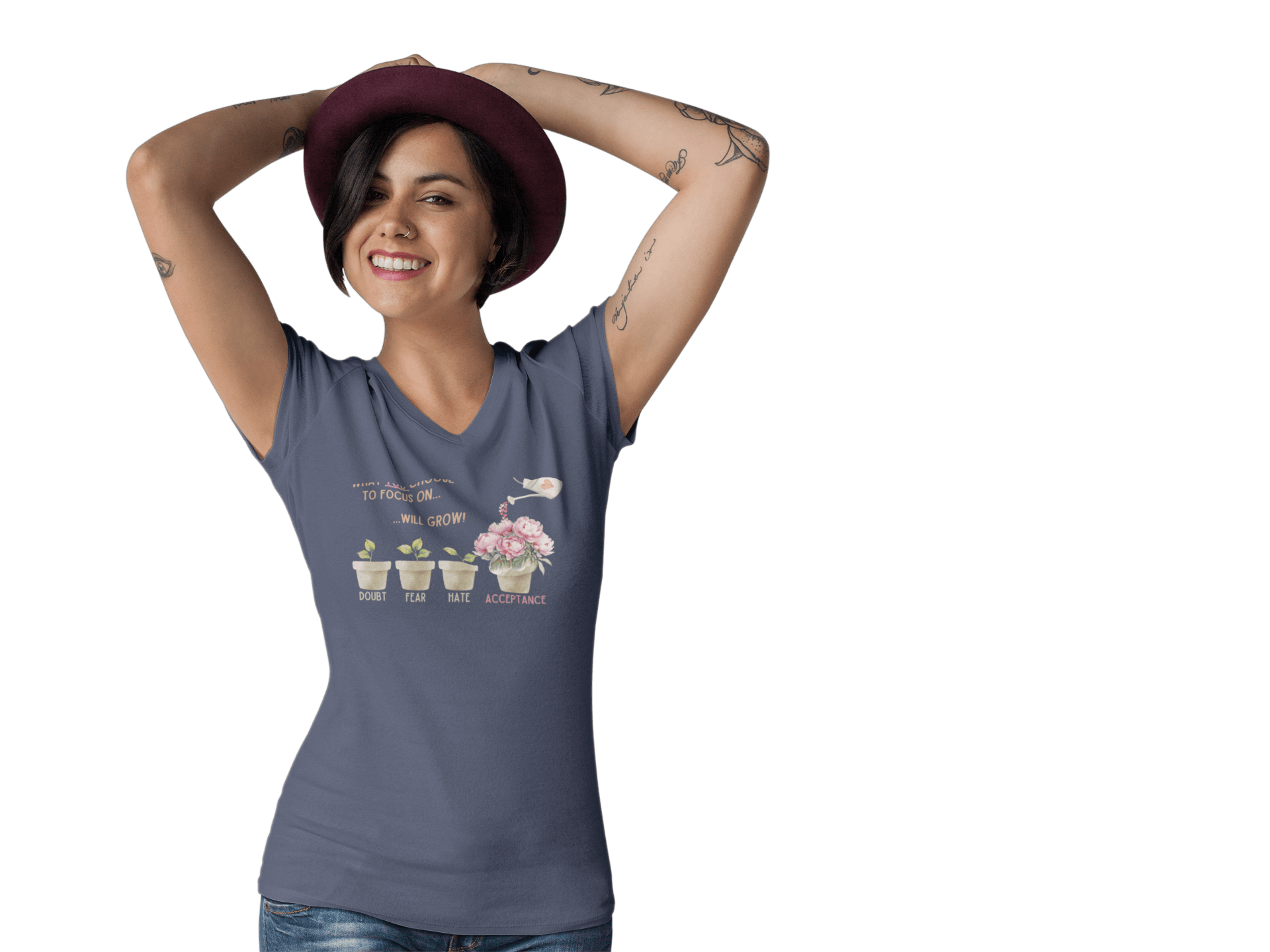 What You Choose to Focus On... Will Grow!" V-Neck Tee - 🌱 Cultivate Positivity and Style! 🌱 - Whippie's