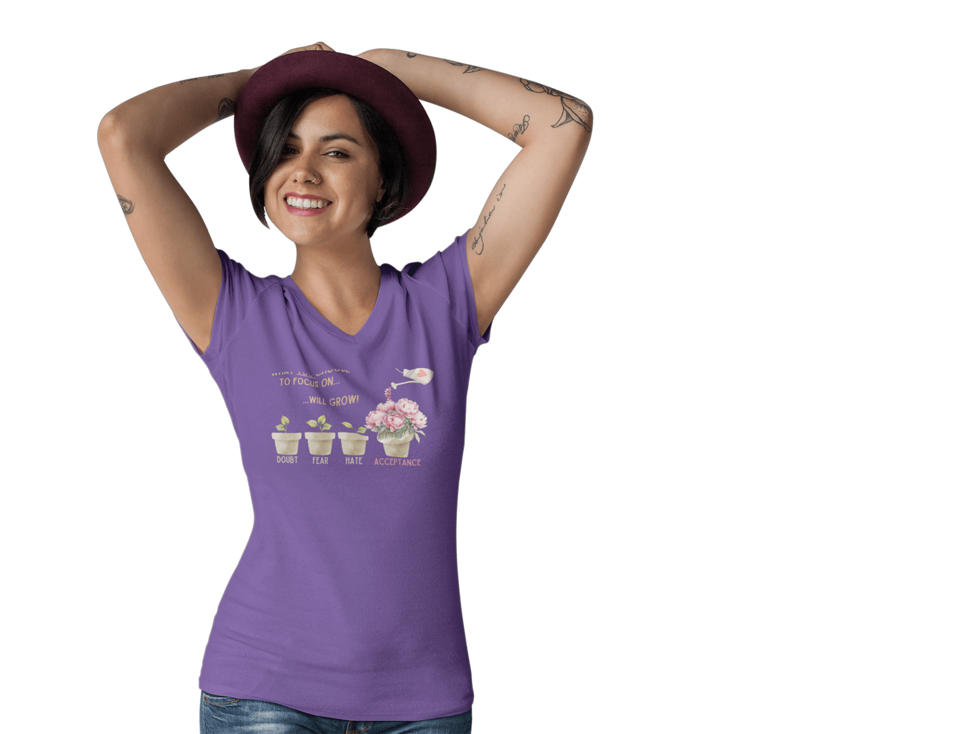 What You Choose to Focus On... Will Grow!" V-Neck Tee - 🌱 Cultivate Positivity and Style! 🌱 - Whippie's