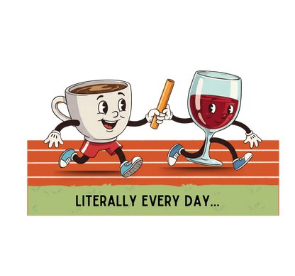 Literally Everyday Unisex Jersey Tee - ☕🏃‍♀️🍷 From Coffee to Cocktails: It's a Relay Race! 🍷🏃‍♀️☕ - Whippie's