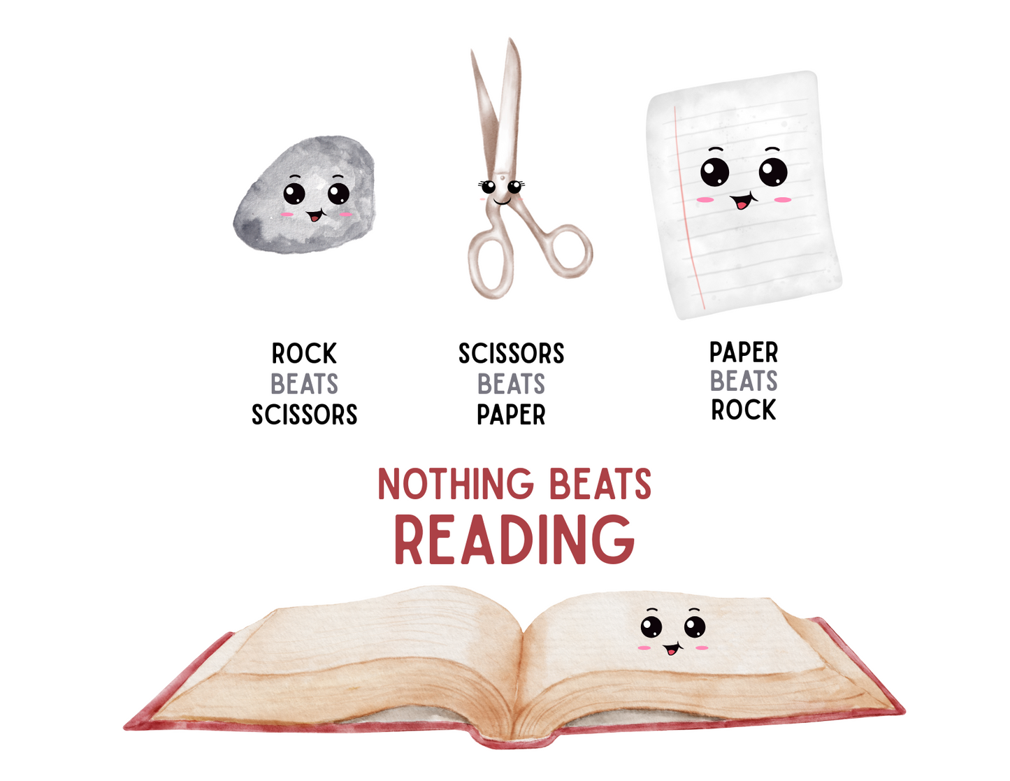 Nothing Beats Reading: Rock, Paper, Book Unisex Tee