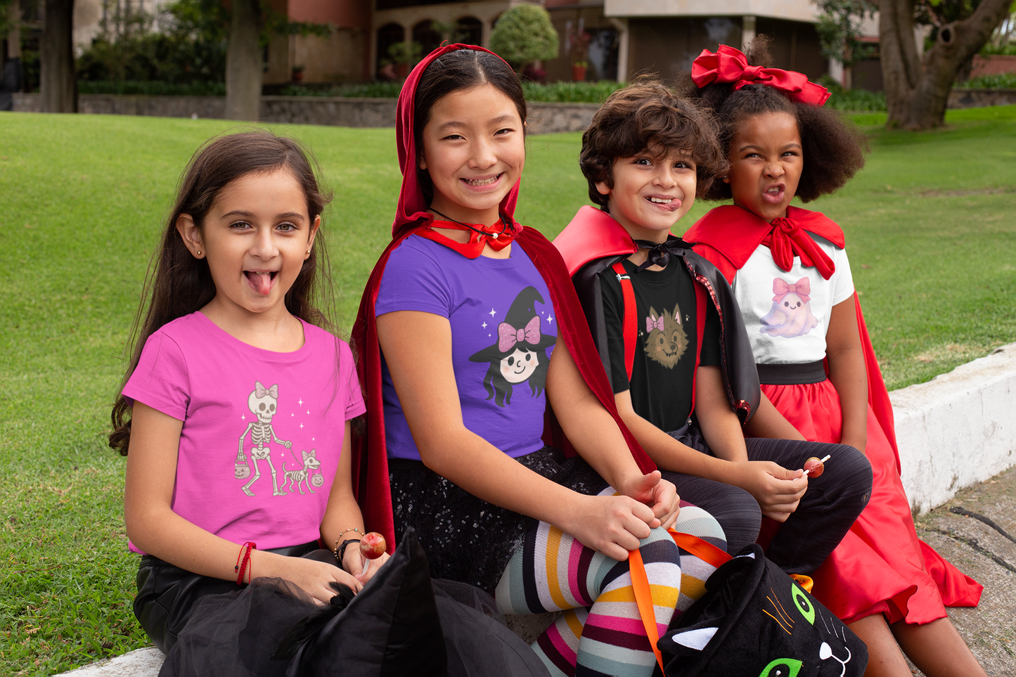 Pink Bow Halloween Friends Youth Tee - Personalizable