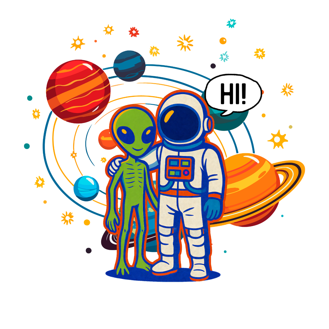 Greetings from Outerspace: Friendly Alien & Astronaut Youth Tee