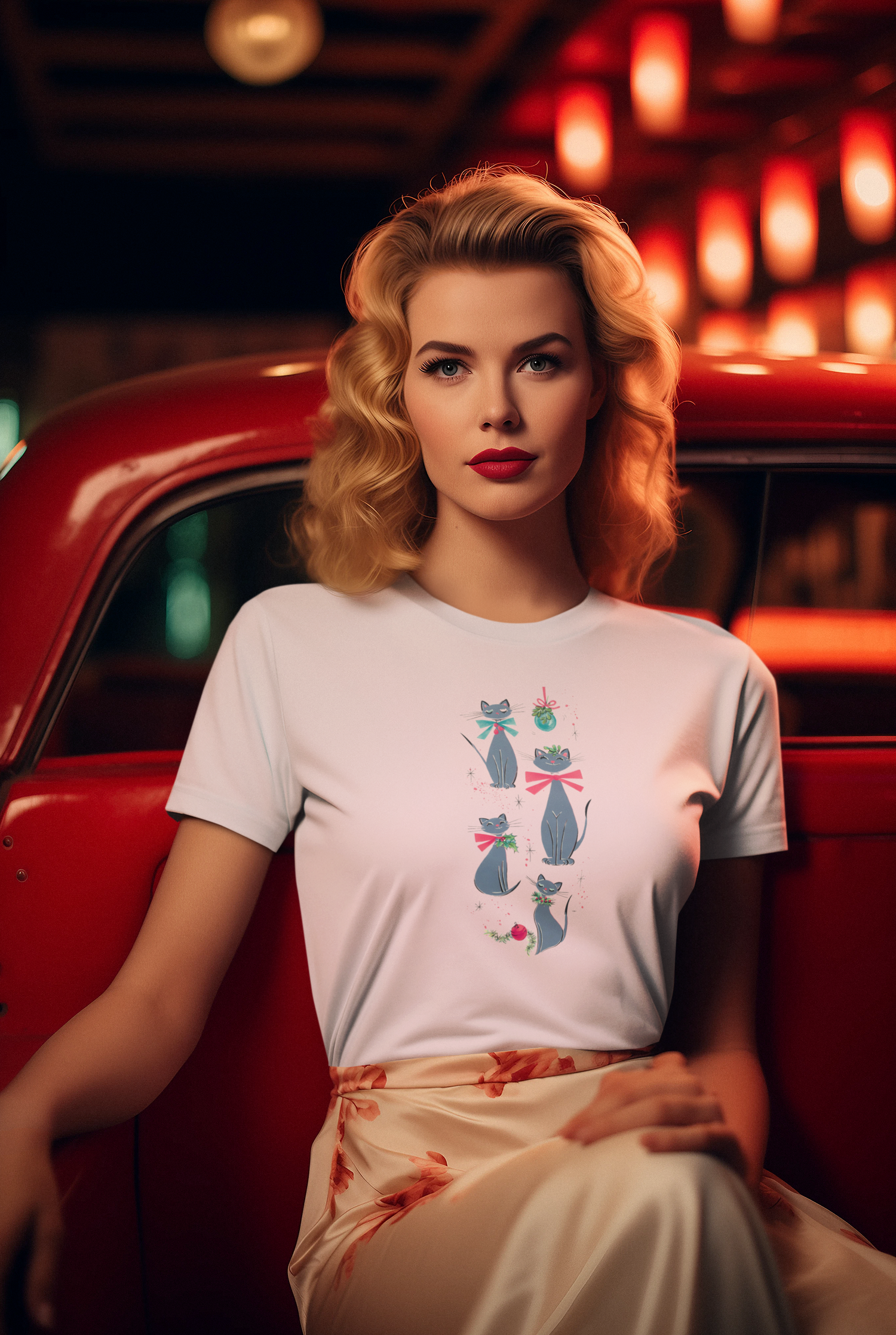 Vintage Christmas Cats Women's Tee - A Purr-fect Holiday Look!