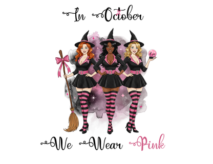 In October We Wear Pink Witches - Breast Cancer Awareness - Deep V-Neck Tee
