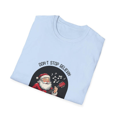 Don't Stop Believin': Santa's Rockin' Christmas Cheer! 🎅🎸🎄 - Unisex Softstyle T-shirt - Whippie's