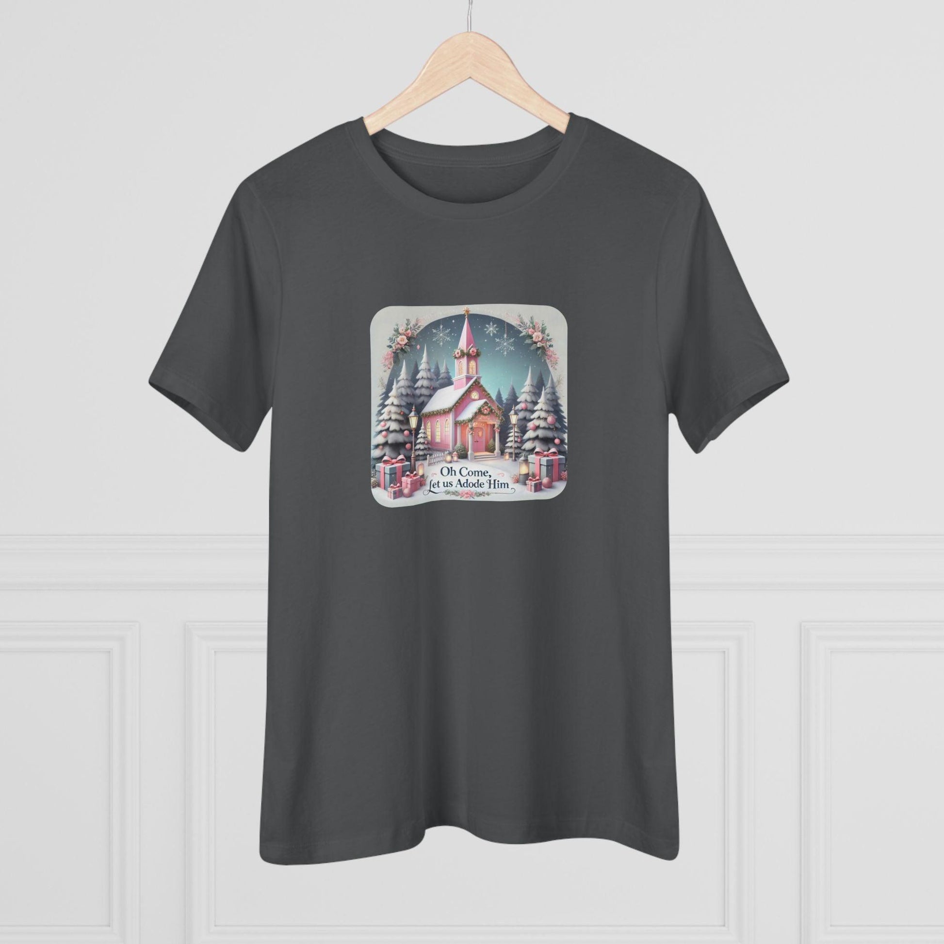 💖⛪ Pink Church - Oh Come, Let Us Adore Him ❄️🎁 - Women's Softstyle Tee - Whippie's