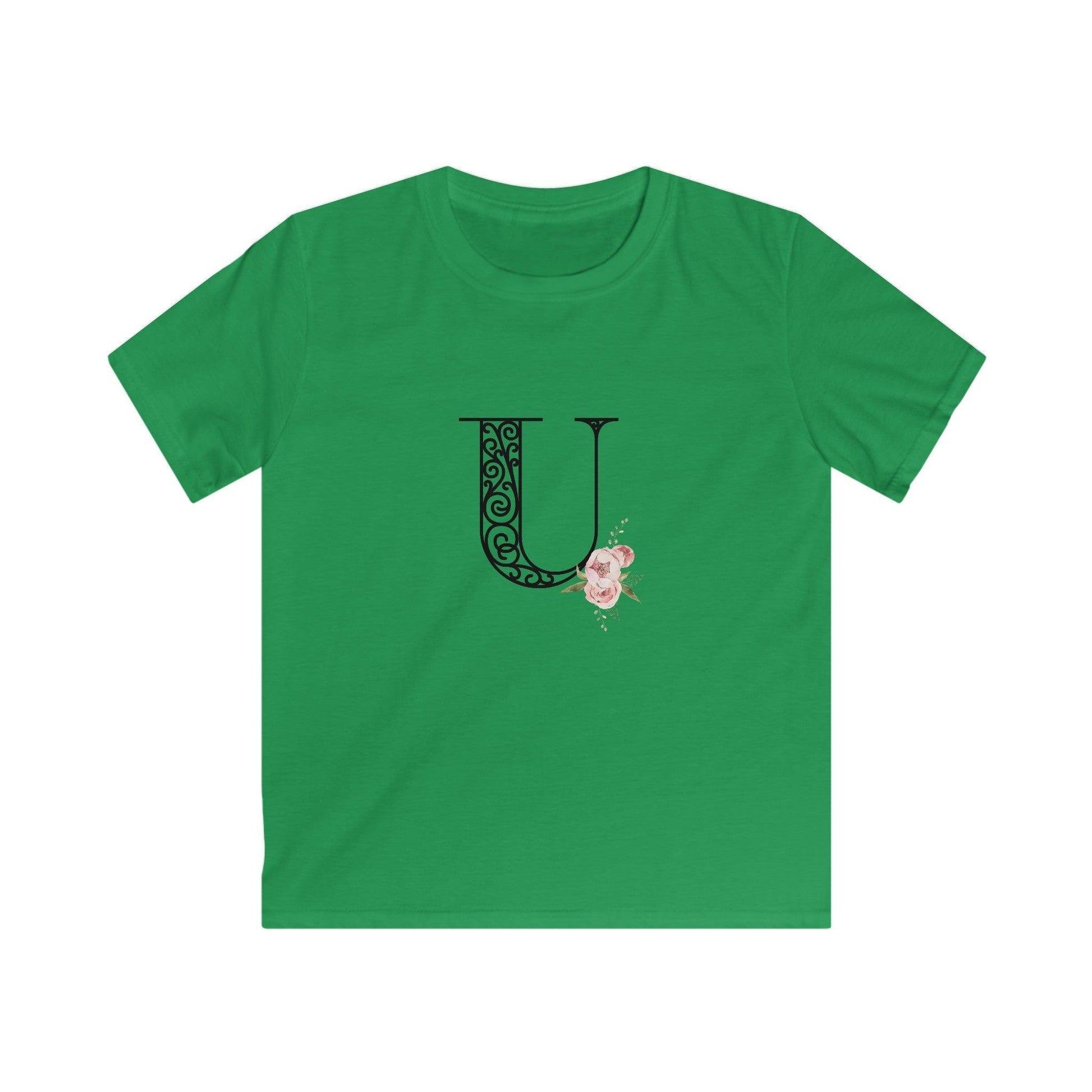 Floral Letters: Letter U - Kids Softstyle Tee - Whippie's