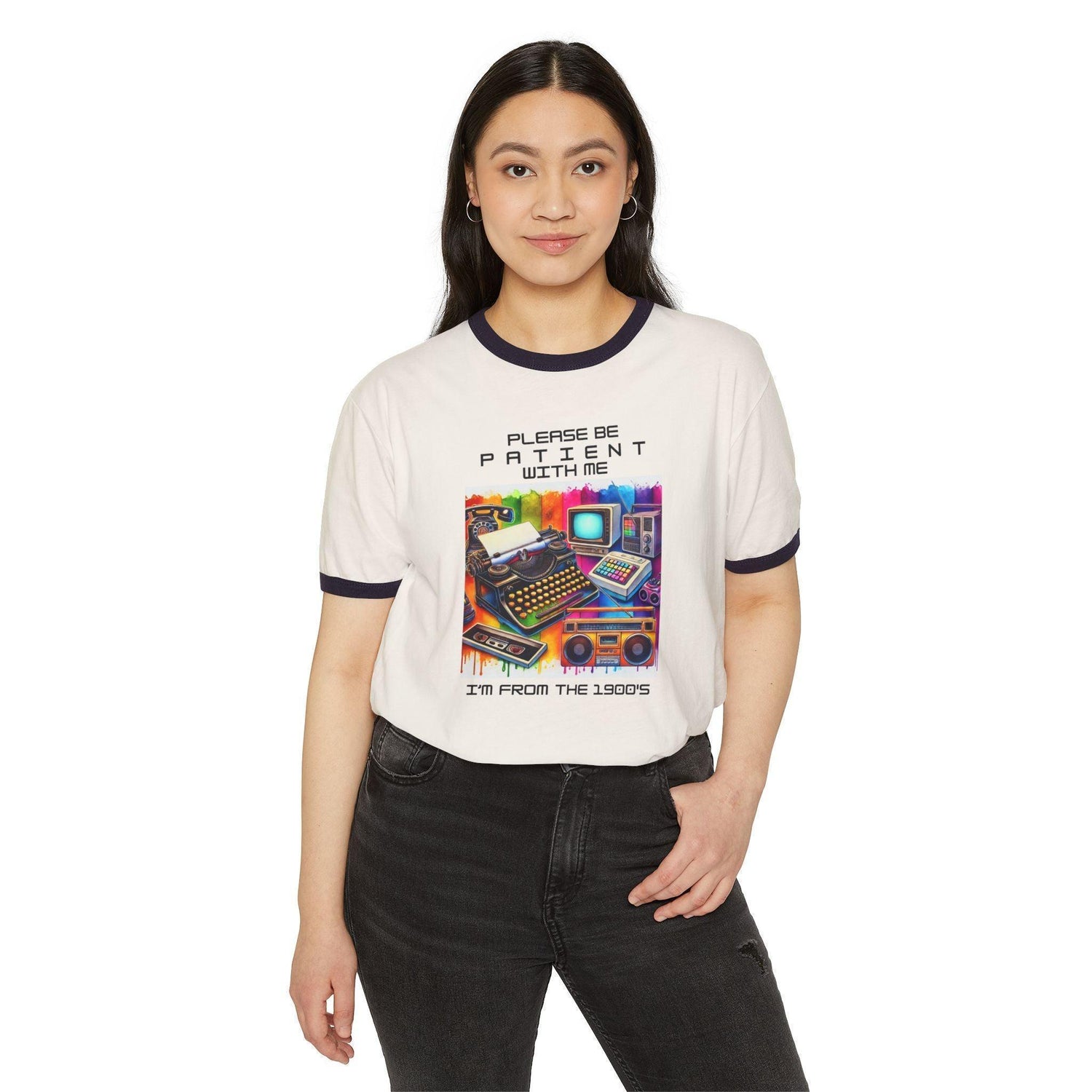 Please Be Patient, I'm from the 1900s 🕰️ - Unisex Cotton Ringer T-Shirt 🕰️ - Whippie's