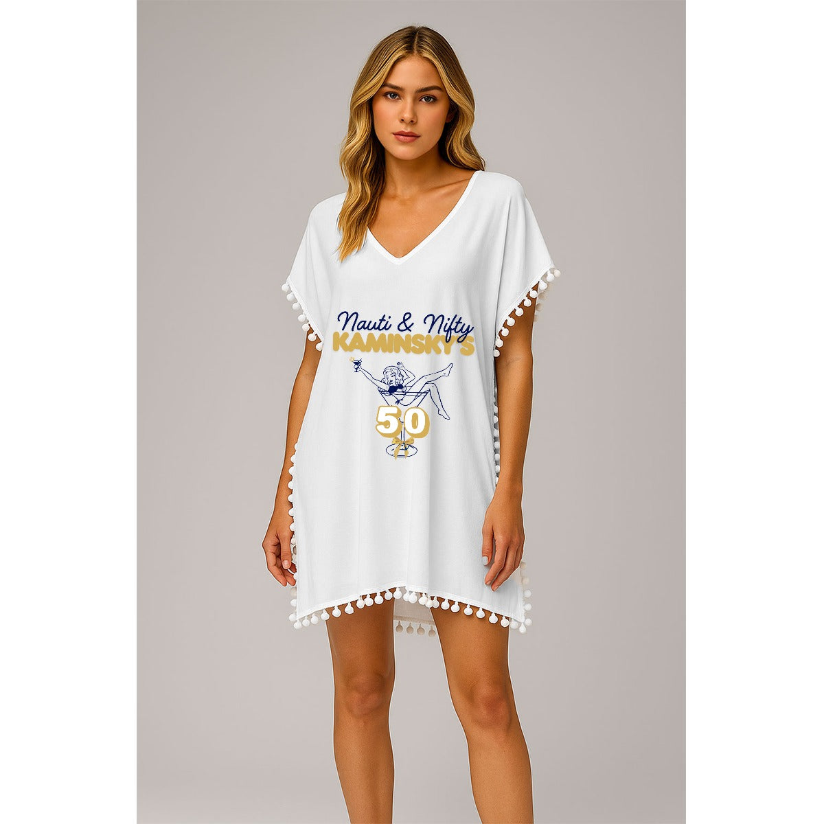 🍹 Personalized "Nauti & Nifty [Name]'s 50" Chiffon Beach Cover-Up ☀️ Peronsalizable