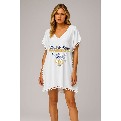 🍹 Personalized "Nauti & Nifty [Name]'s 50" Chiffon Beach Cover-Up ☀️ Peronsalizable
