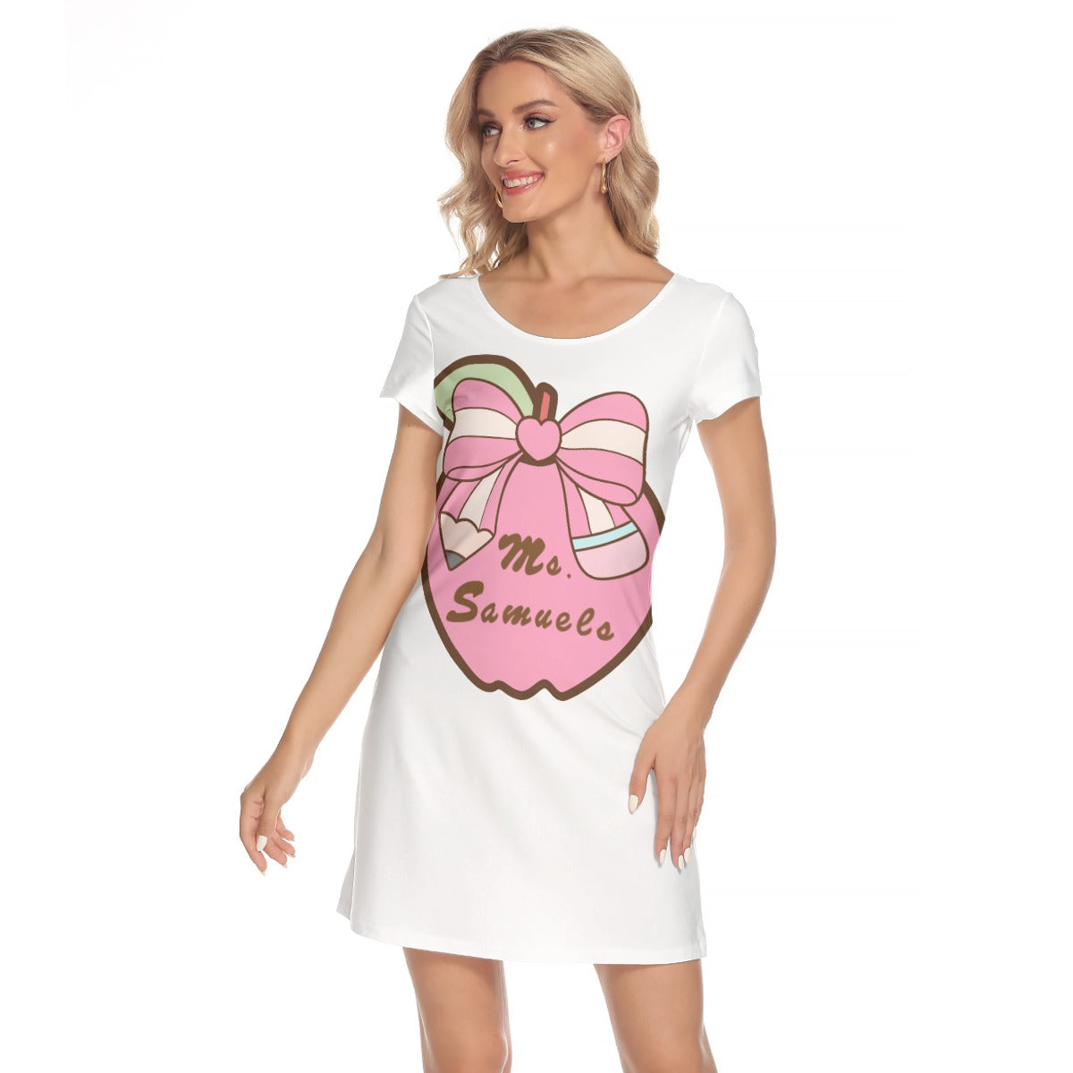 Teacher Love & Apple Print O-Neck Long Dress - FREE Shipping! Personalizable