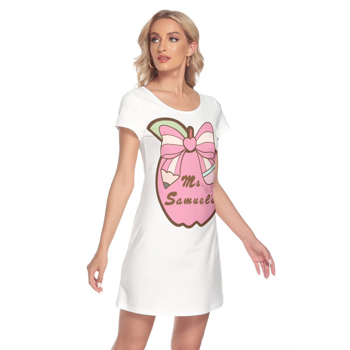 Teacher Love & Apple Print O-Neck Long Dress - FREE Shipping! Personalizable - Whippie's