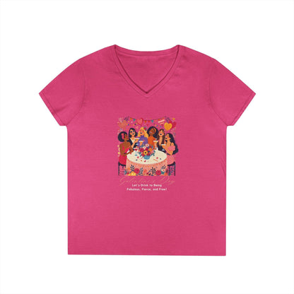 💖 Galentine's Day: Fabulous, Fierce & Free! 🥂 Ladies' V-Neck Tee ✨ Celebrate the power of female friendship! - Whippie's
