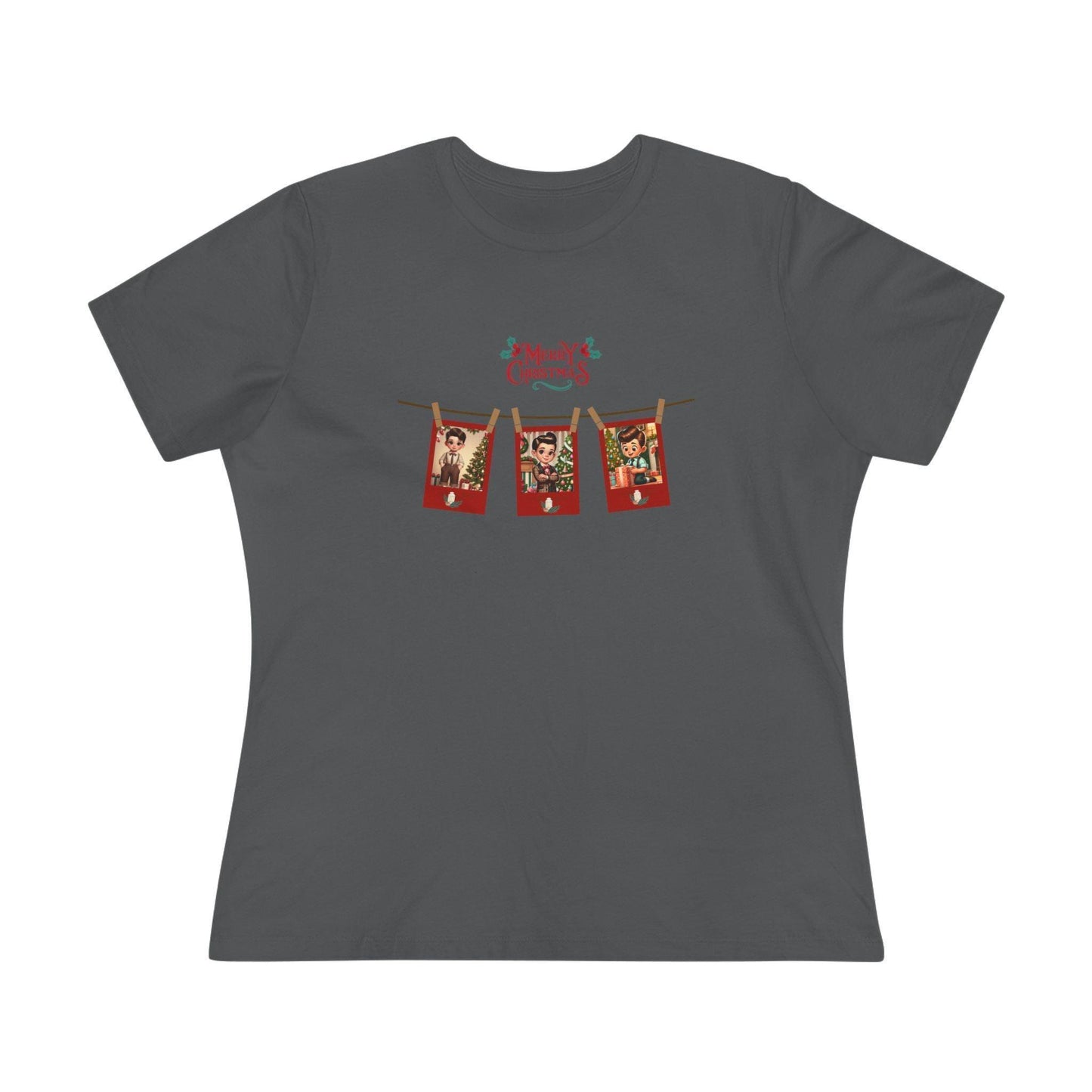 Merry Christmas - Photo Banner - Dark Hair Boys - Women's Softstyle Tee - Whippie's