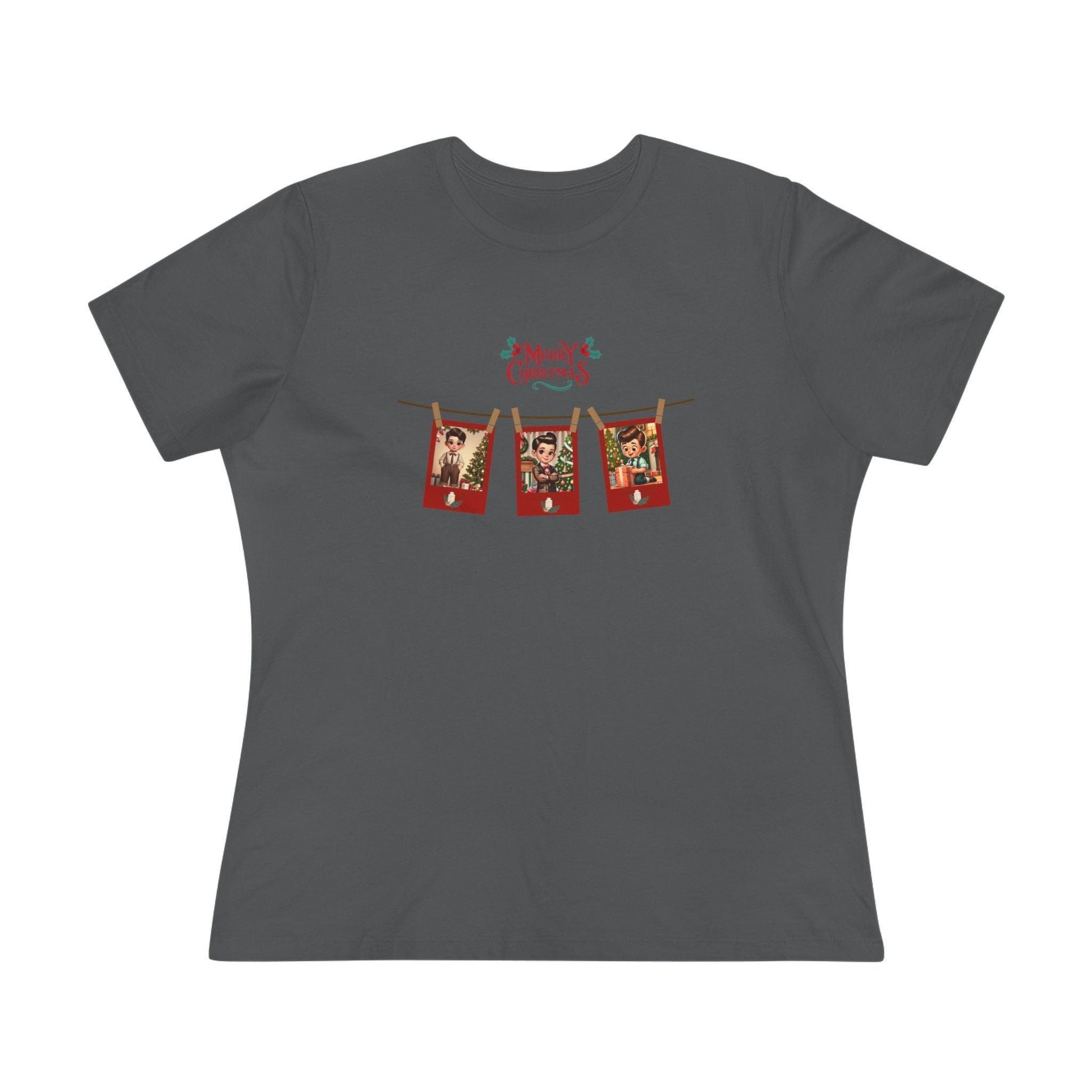 Merry Christmas - Photo Banner - Dark Hair Boys - Women's Softstyle Tee - Whippie's