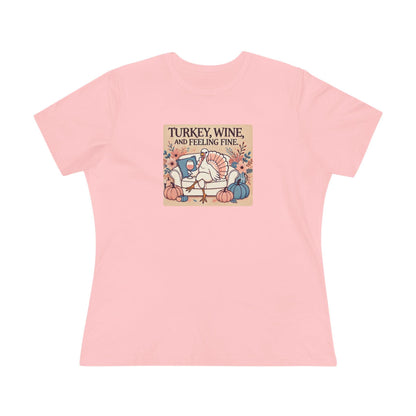 Turkey, Wine, Feeling Fine - Cheers to Thanksgiving! 🦃🍷 - Women's Softstyle Tee - Whippie's