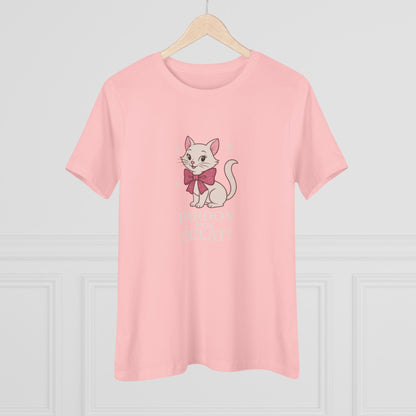 Pardon Mon Éclat White Sparkly Cat with Pink Bow Women's Tee - Whippie's