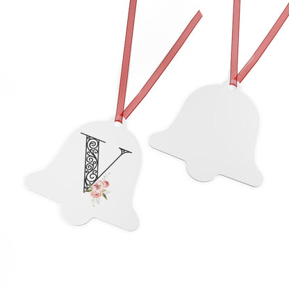 Floral Letters: Letter V - Metal Christmas Ornament - Whippie's