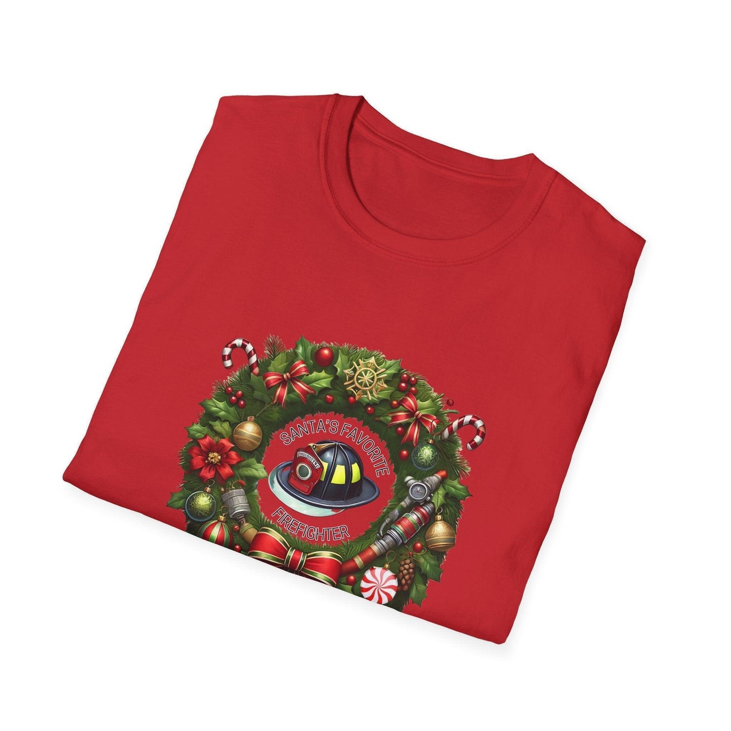 Santa's Favorite Firefighter - Wreath - Unisex Tee 🔥🎅 - Whippie's