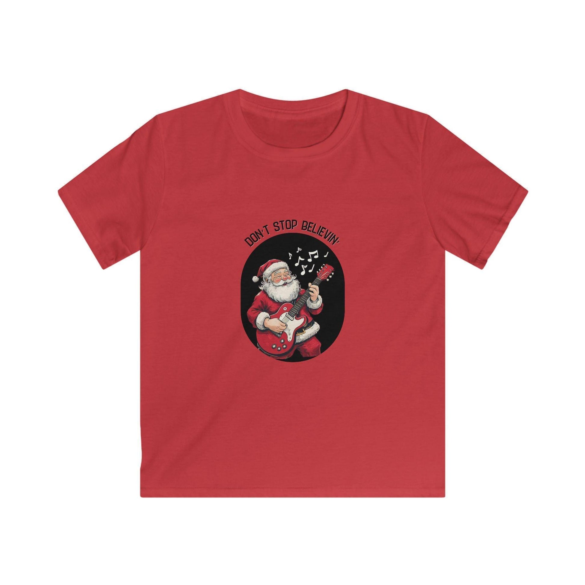 Rockin' Santa: Don't Stop Believin' in Holiday Cheer! Kids Softstyle Tee - Whippie's