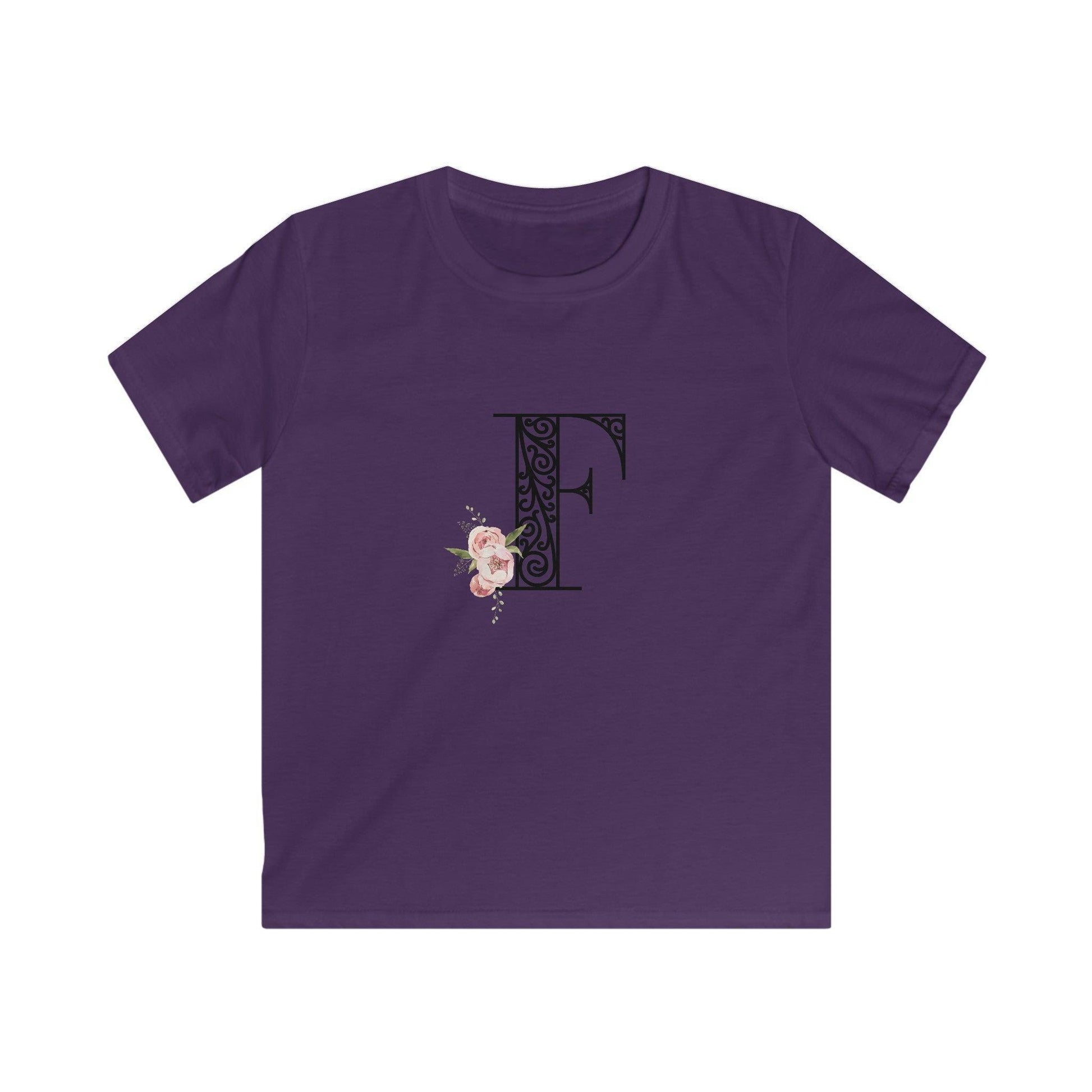 Floral Letters: Letter F - Kids Softstyle Tee - Whippie's