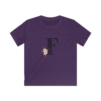 Floral Letters: Letter F - Kids Softstyle Tee - Whippie's