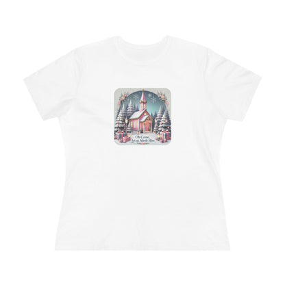 💖⛪ Pink Church - Oh Come, Let Us Adore Him ❄️🎁 - Women's Softstyle Tee - Whippie's