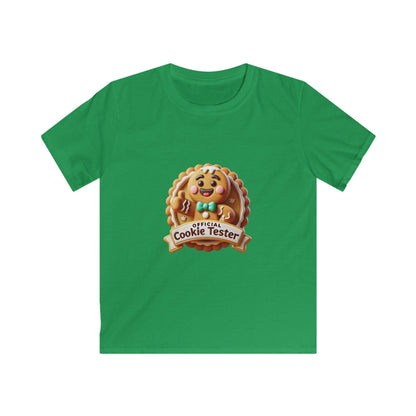 Official Cookie Tester 🍪 – Fun 3D Gingerbread Circle with Peekaboo Gingerbread Man - Kids Unisex Softstyle Tee - Whippie's