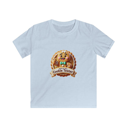 Official Cookie Tester 🍪 – Fun 3D Gingerbread Circle with Peekaboo Gingerbread Man - Kids Unisex Softstyle Tee - Whippie's