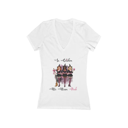 In October We Wear Pink Witches - Breast Cancer Awareness - Deep V-Neck Tee
