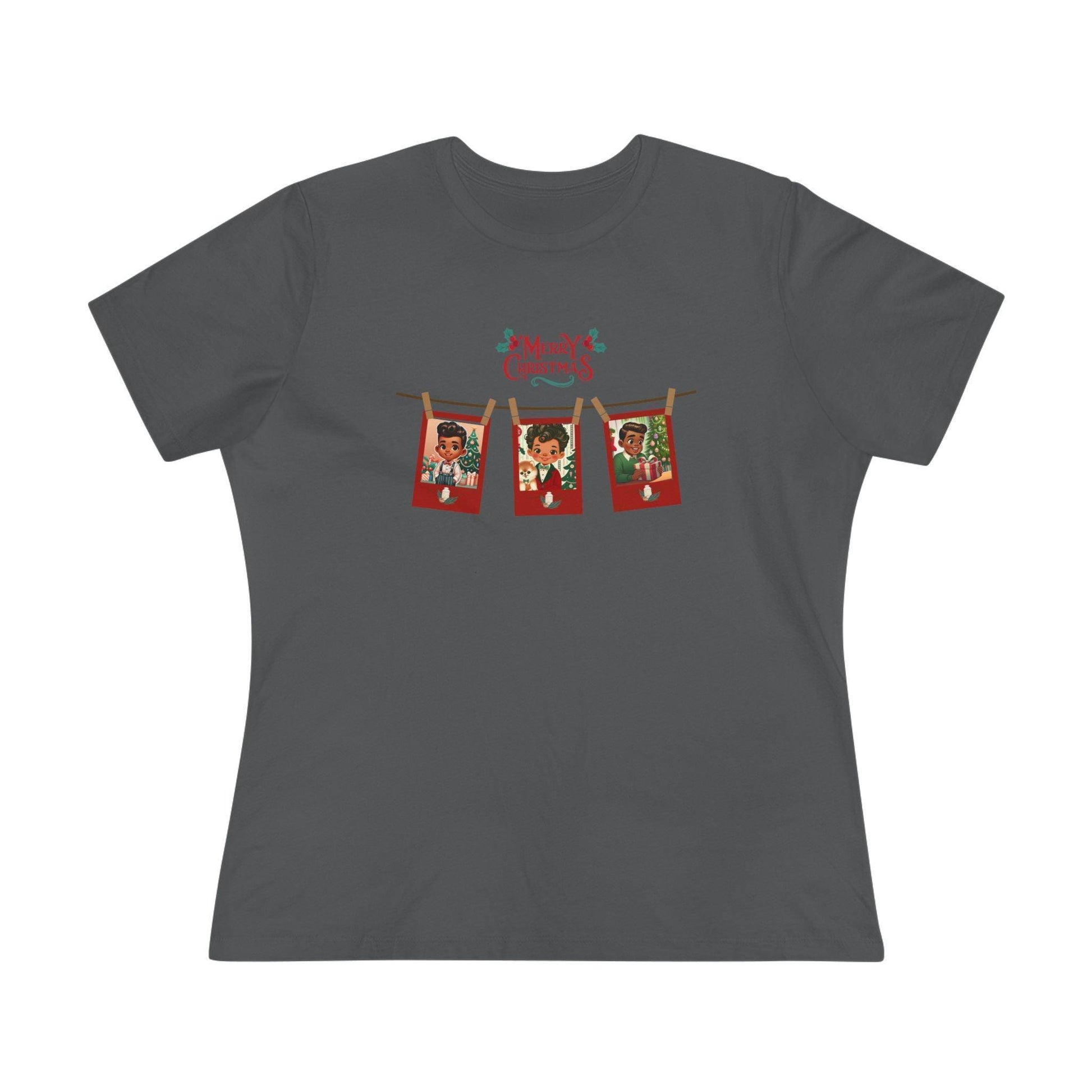 Merry Christmas - Photo Banner - Darker Skin Tone - Women's Softstyle Tee - Whippie's