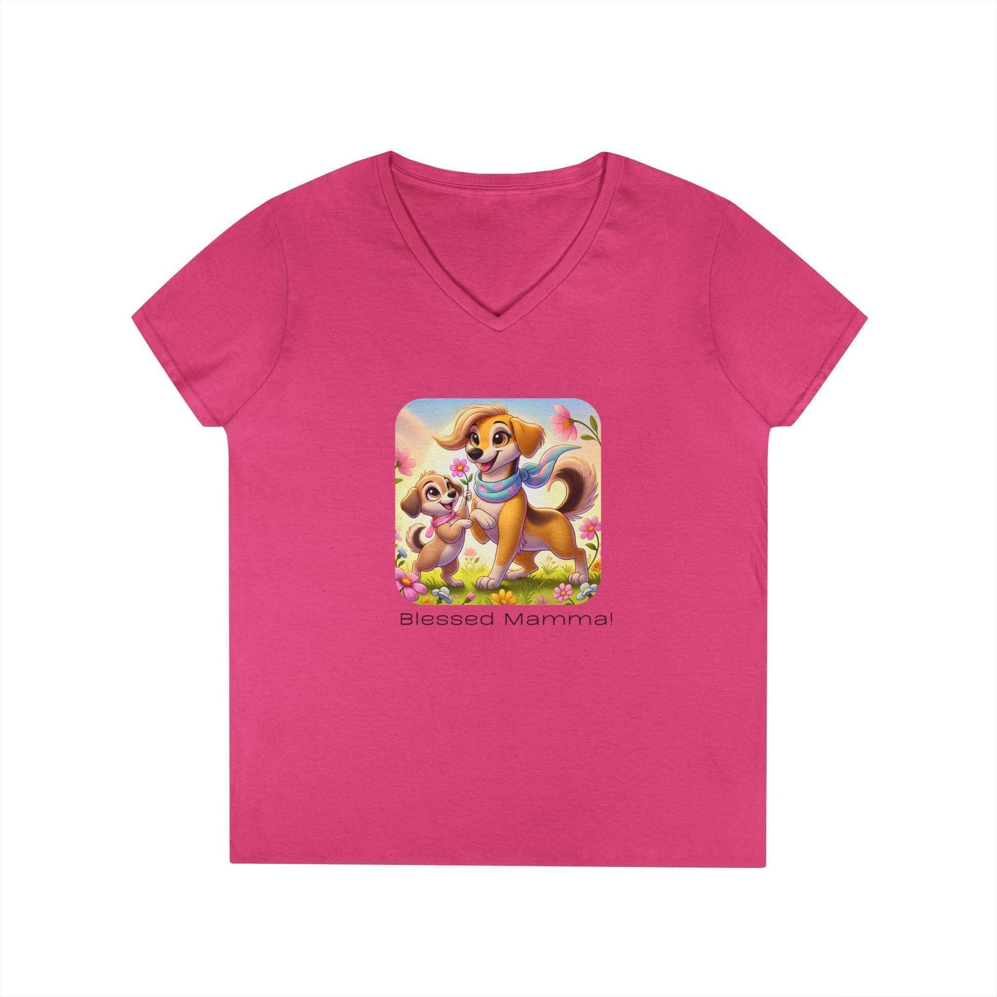 Blessed Mamma - Dog and Puppy 🐶💐 Ladies' V-Neck Tee 💖 - Whippie's