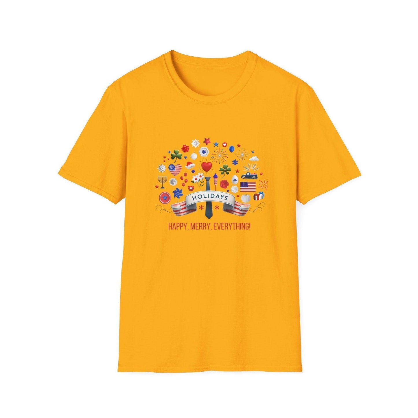 Merry Happy Everything 🎉 Unisex T-Shirt - Red, White & Blue Holiday Cheer! - Whippie's